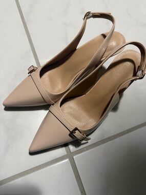 SHEIN Blush Nude Pointed-Toe Slingback Pumps